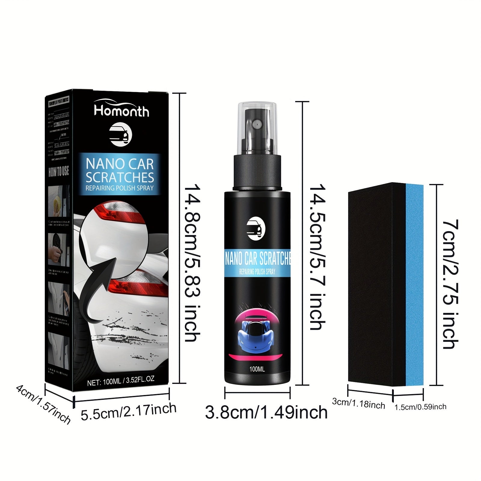 Auto Scratch Repair Spray, 2023 New 3 In 1 Auto Scratch Remover For Deep Scratches, Automotive Nano Spray Coating, Auto Paint Scratch Remover Body