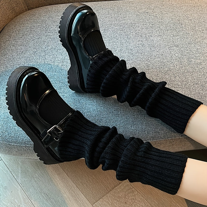 Trendy Harajuku Knee-High Leg Warmers for Women – Chic Ribbed Knit, Durable Solid Color Stockings
