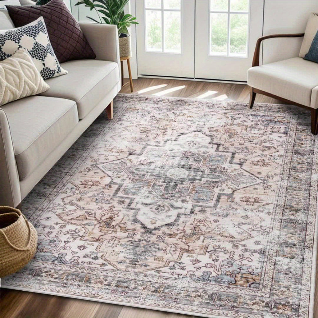 [Ultra Soft Bohemian Rugs] Ultra Soft Bohemian Beige Washable Rugs | Non Slip Retro Foldable Area Rugs for Living Room and Bedroom