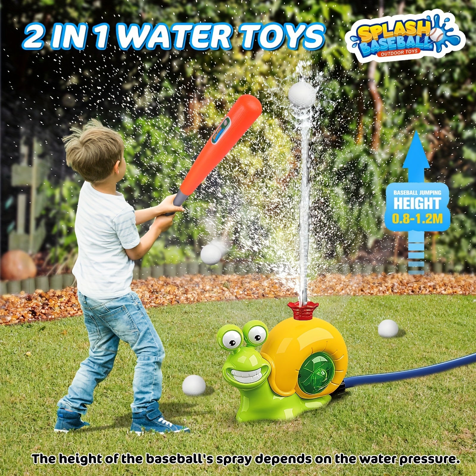 2 In1 Water Sprinkler Baseball Toy Snail Sprinkler Ball Set With 2 Sprinkler Heads Outdoor Backyard Spray Play Water Toys
