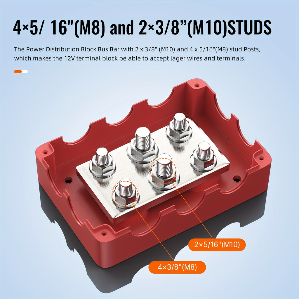 Heavy-duty 500A Busbar Distribution Block, 4 M8 Screws +2 M10 Screws, 12V DC Automotive Marine Battery Terminal Distribution Block With Cover - Negative And Positive Bus Bars