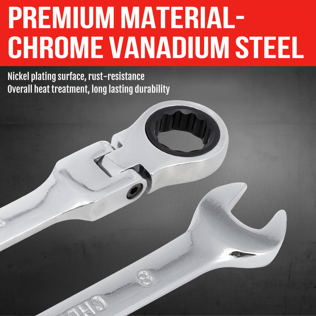 8pcs Ratchet Wrench Set | 72 Teeth 180° Flexible Head | CR-V Chrome Vanadium Steel Rust-Resistant and Durable | Includes Drawstring Bag for Storage | Suitable for Automotive/Home DIY Repair