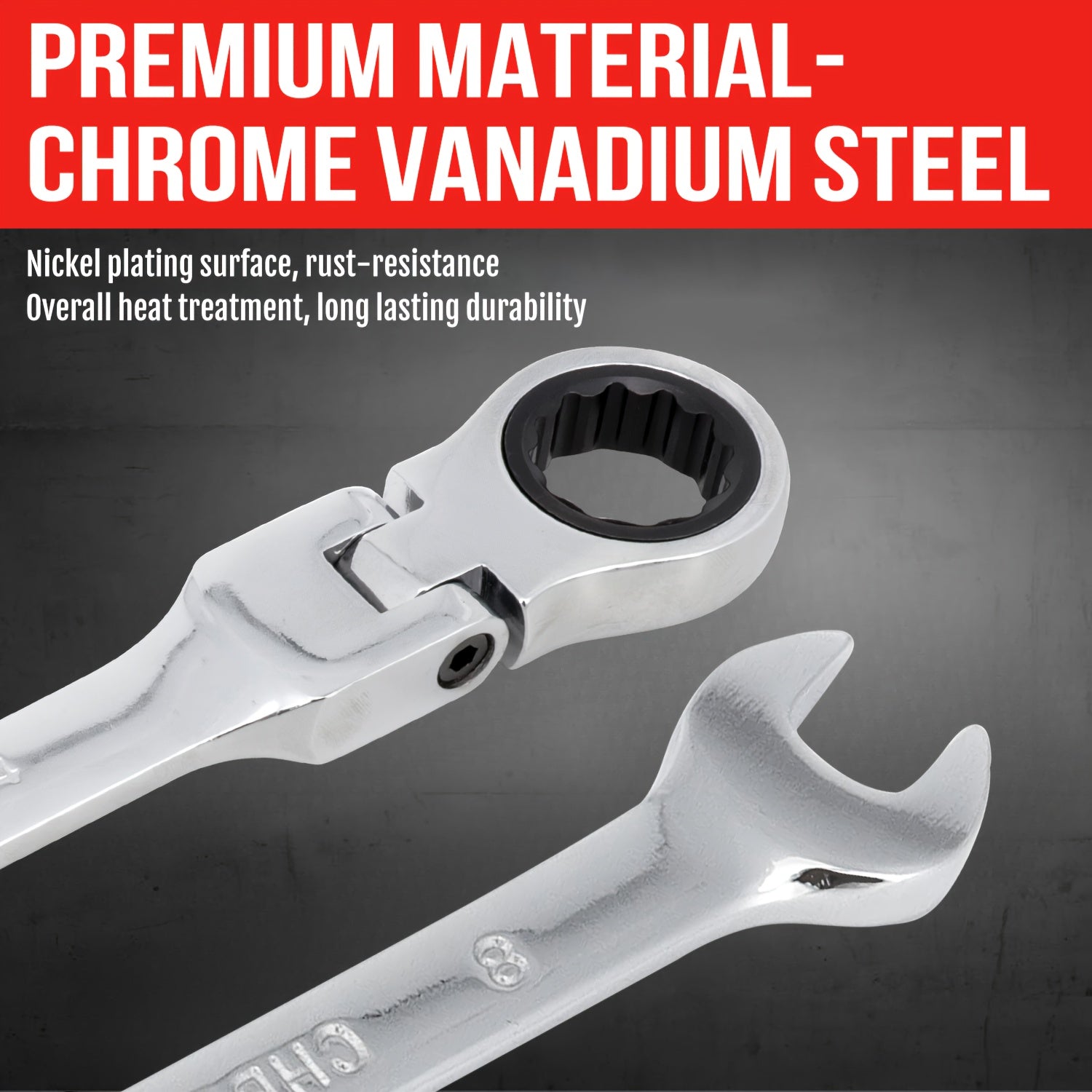 8pcs Ratchet Wrench Set | 72 Teeth 180° Flexible Head | CR-V Chrome Vanadium Steel Rust-Resistant and Durable | Includes Drawstring Bag for Storage | Suitable for Automotive/Home DIY Repair