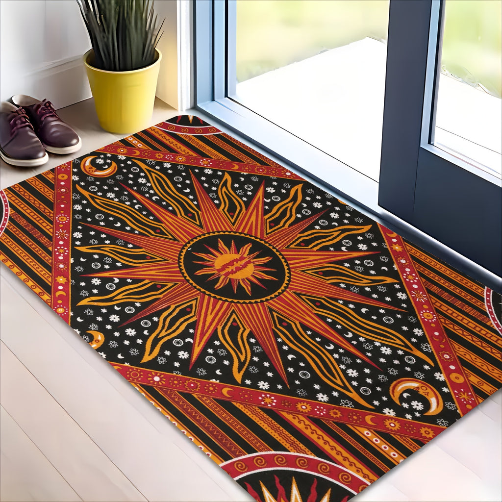 Sun and Moon Pattern Area Rugs: Non-slip, Soft, and Comfortable Polyester Fiber Mat for Living Room, Bedroom, Office, and Outdoor Use - Machine Washable, Anti-fatigue, and Waterproof