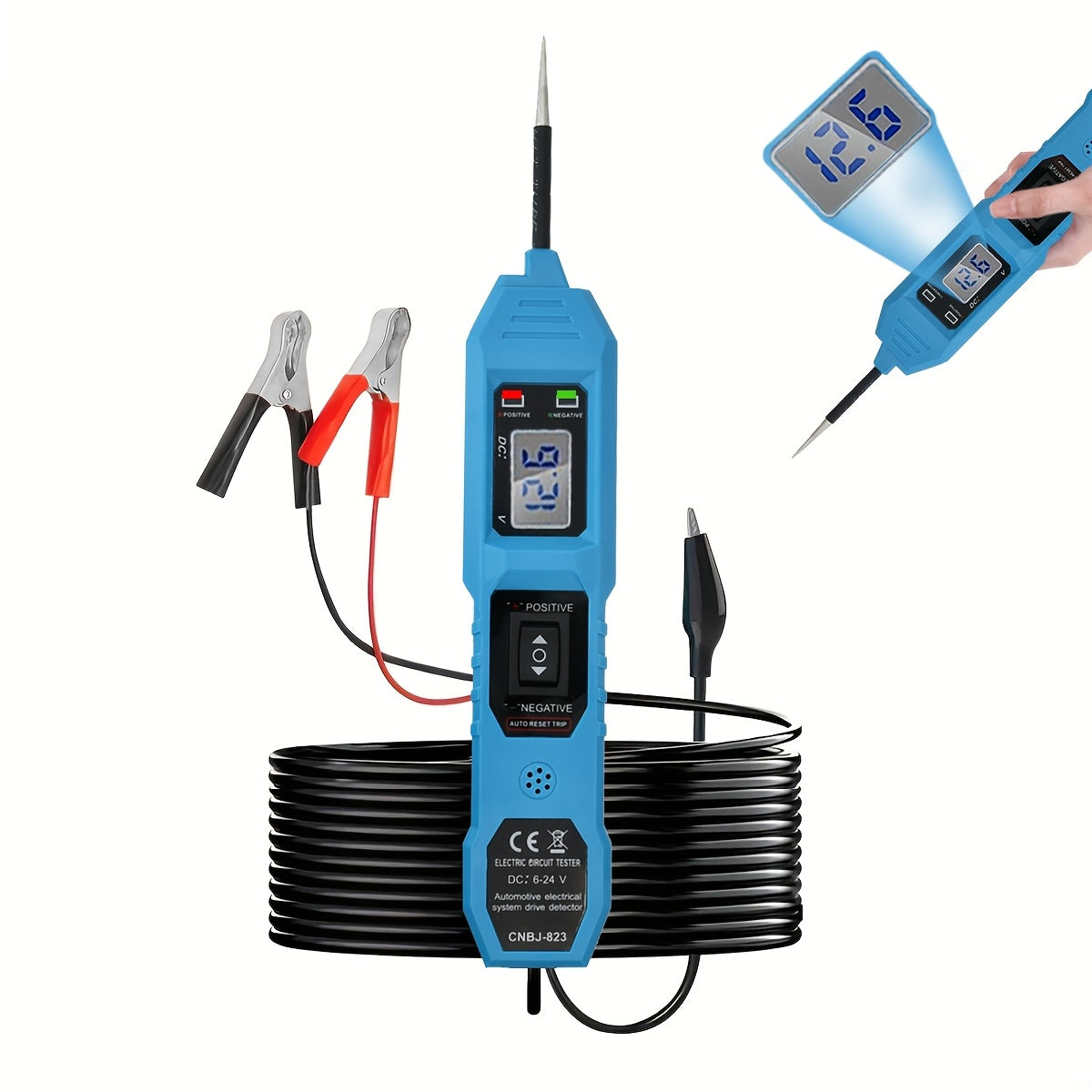 Automotive car voltage panel and Car Vehicle Circuit Tester with LED Voltage Display, USB Power, Compatible with 3.5-36V DC Automotive Electrical Systems, Digital Multimeter Probe with Clips