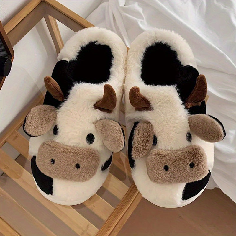 Women'S & Men'S Fuzzy Cow Slippers - Plush Winter Indoor House Shoes with & Cow Print,