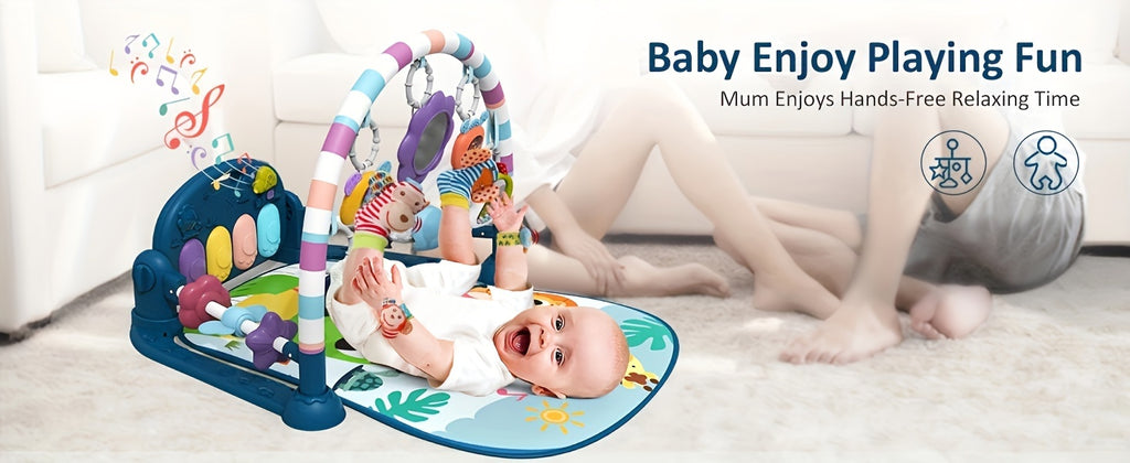 Play Game Mat, Funny Play Piano Tummy Time Activity Mat With 5 Toys & 4 Wrist Baby Rattle Socks, Boy & Girl Gifts