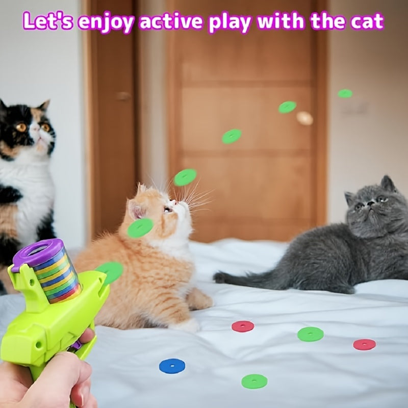 2pcs Cat Toy Gun Shooter, Interactive Cat Toy Launcher With Foam Discs - Battery-Free, Durable Plastic For Endless Fun, Fidgety Interactive Toys