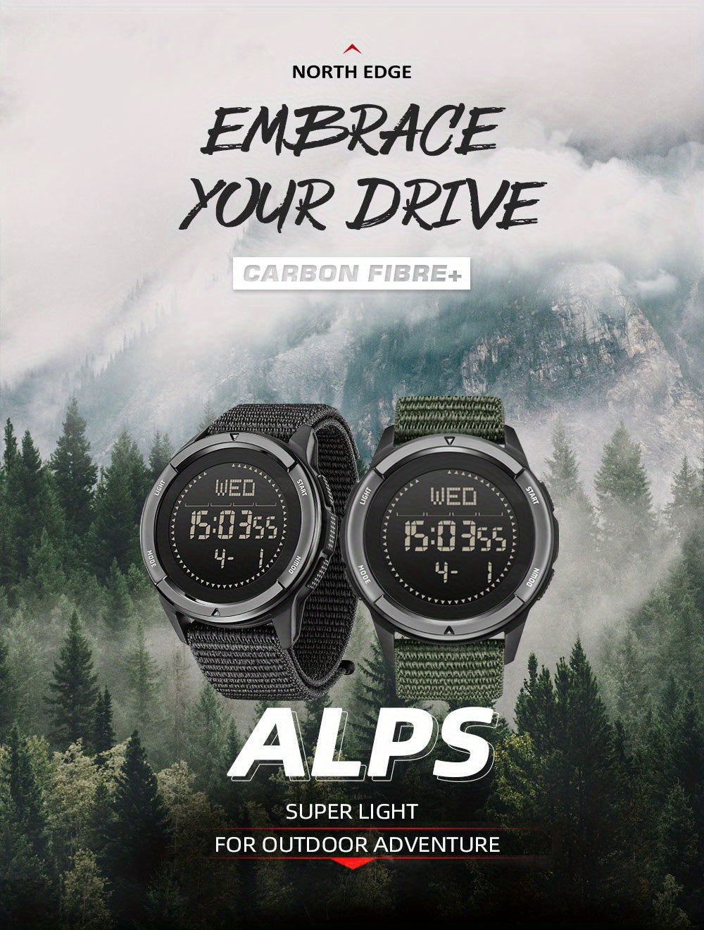 Mens Slim Sports Smartwatch - Water Resistant Chronograph Watch with Pedometer, Multi-Functional Wrist Watch with Carbon Fiber Strap for Fitness, Running, and Outdoor Activities