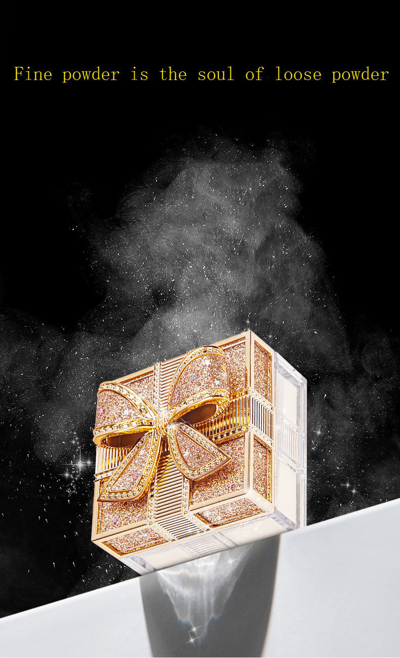 Elegant Bowknot Air Powder - Lightweight, Long-Lasting Oil Control & Waterproof Setting Powder for All Skin Tones, Ivory White & Cool Beige, Matte Finish with Glittery Golden Bow Design