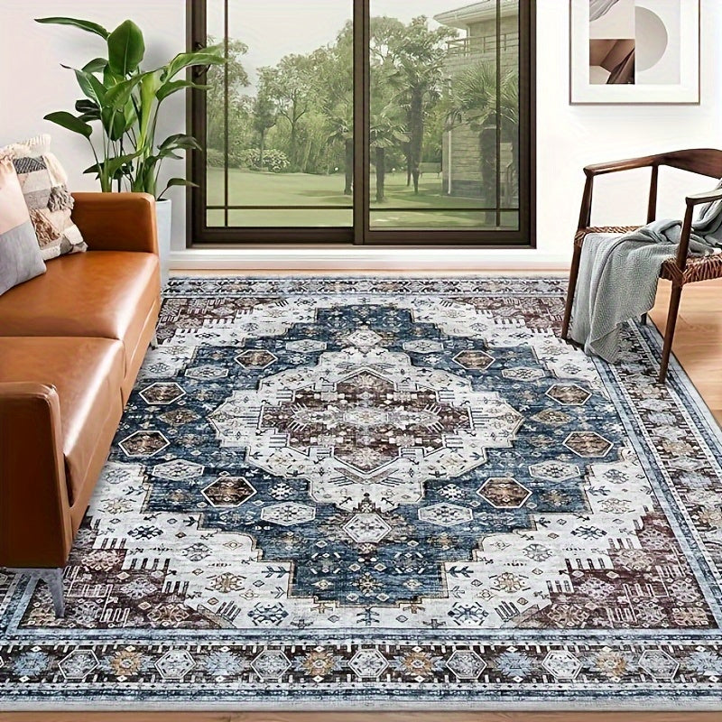 Washable Rug Living Room Rugs: 2X3 Area Rug Large Boho Medallion Distressed Carpets Indoor Soft Floor Anti Slip Carpet For Under Dining Table Bedroom Farmhouse Home Office - Red/Blue