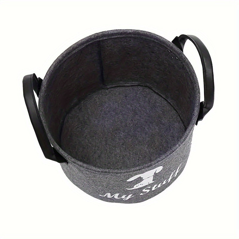 Large Capacity Felt Pet Toy Storage Basket - Cute Tiger Design, Collapsible Organizer for Cat & Dog Toys and Accessories