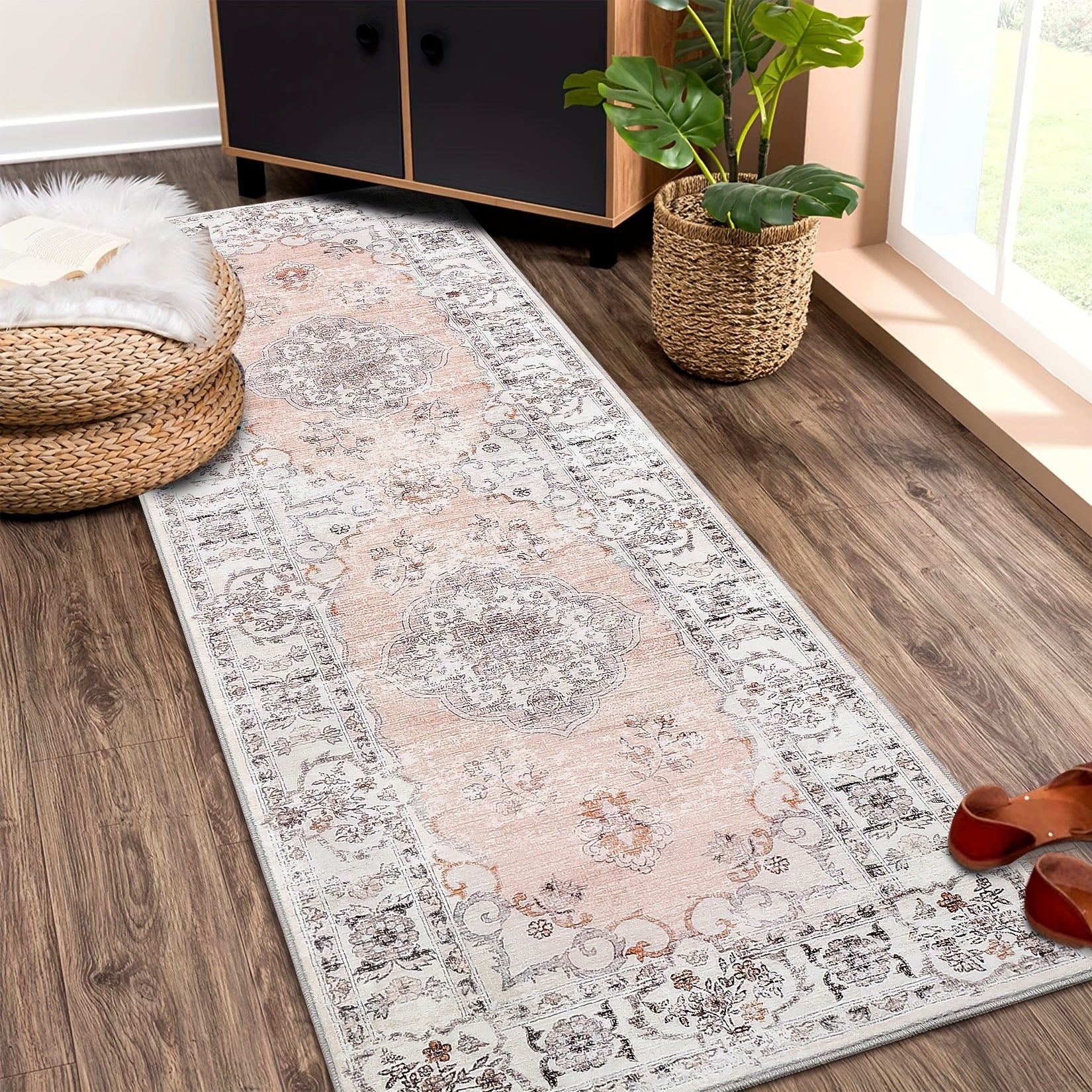 1 PC Washable Area Rugs For Living Room Non Slip Kitchen Floor Rug Hallway Runner Rug Oriental Distressed Carpet Boho Carpet Non Shedding Farmhouse Rug Low Pile Stain Resistant Rug For Classroom Playroom Dining Room Office, P