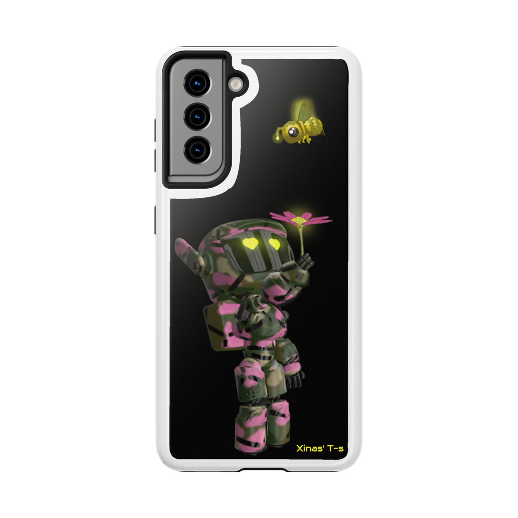 Phone Case — Cute Camouflage Robot Gurl with Flower & Bee Protective Tough Case