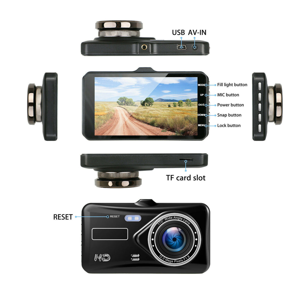 HD 1080P Night Vision Dash Cam - CAR DVR Car Video Recorder - Front And 720P Rear Camera Vehicle Black Box Driver Recorder