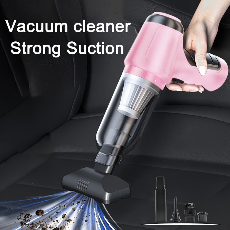 3-in-1 Pink Portable Handheld Wireless Vacuum Cleaner - Compact Car Vacuum with Strong Suction Power for Dry and Wet Cleaning - Cordless, Lightweight, and Easy to Use for Car Interiors and Tight Spaces