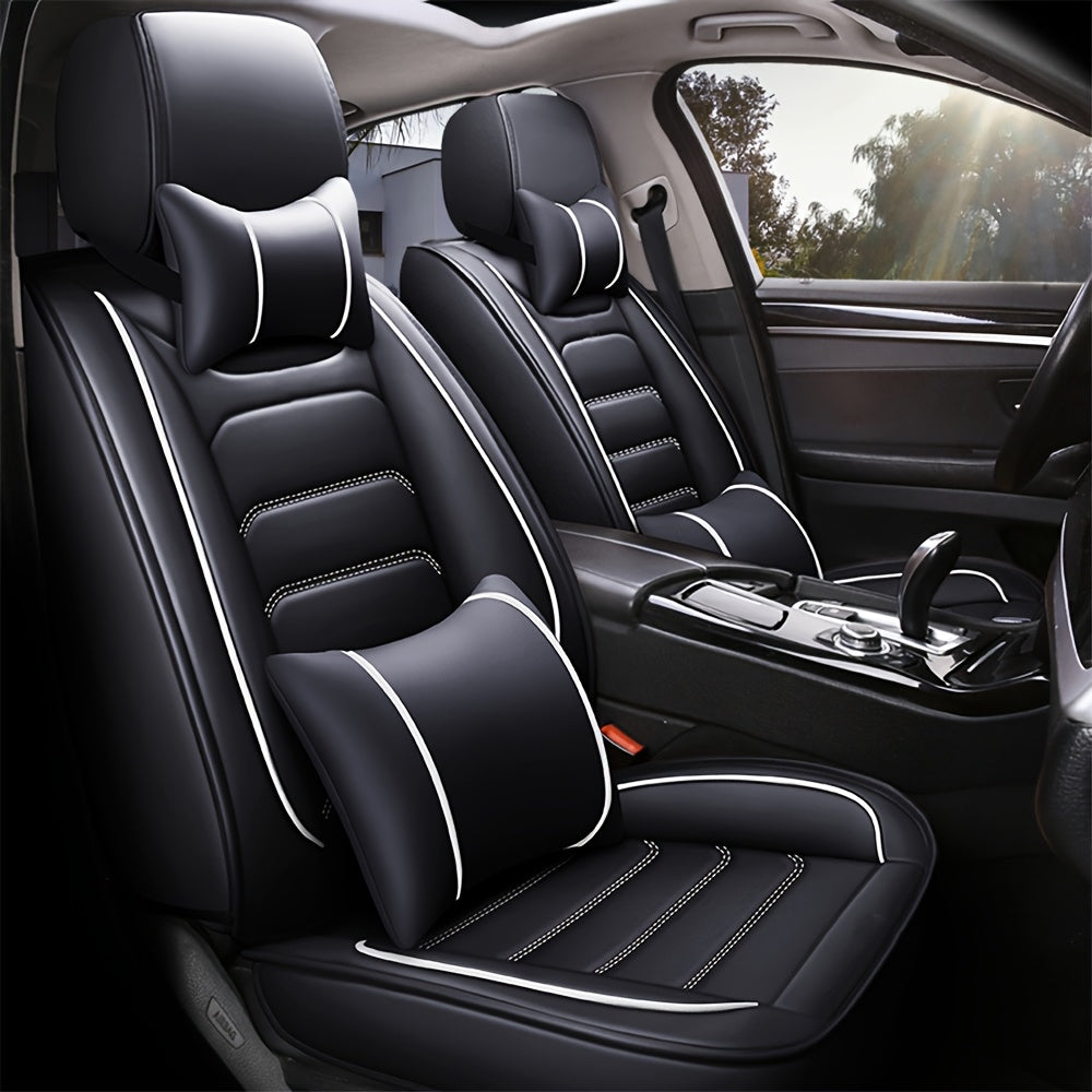 5-Seat Full Set Faux Leather Car Seat Covers - Waterproof All-Weather Protection,