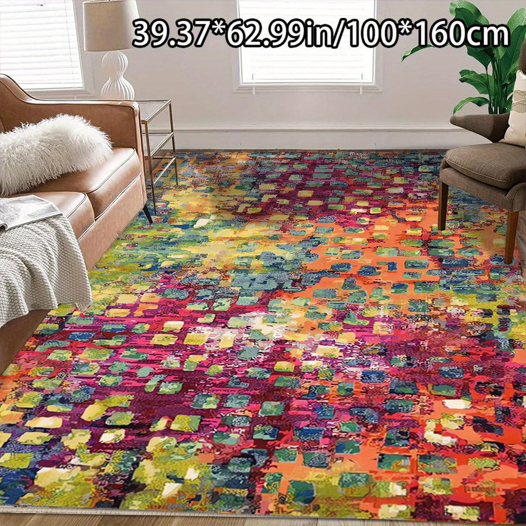 1pc ADSUVAN Luxurious Velvet Area Rug - 800g/m² Plush Polyester, Non-Slip Backing, Vibrant Abstract Design in Warm & Cool Tones, Perfect for Living Room, Bedroom, Sofa, Entryway, and More, Versatile Area Rug | Vibrant Design