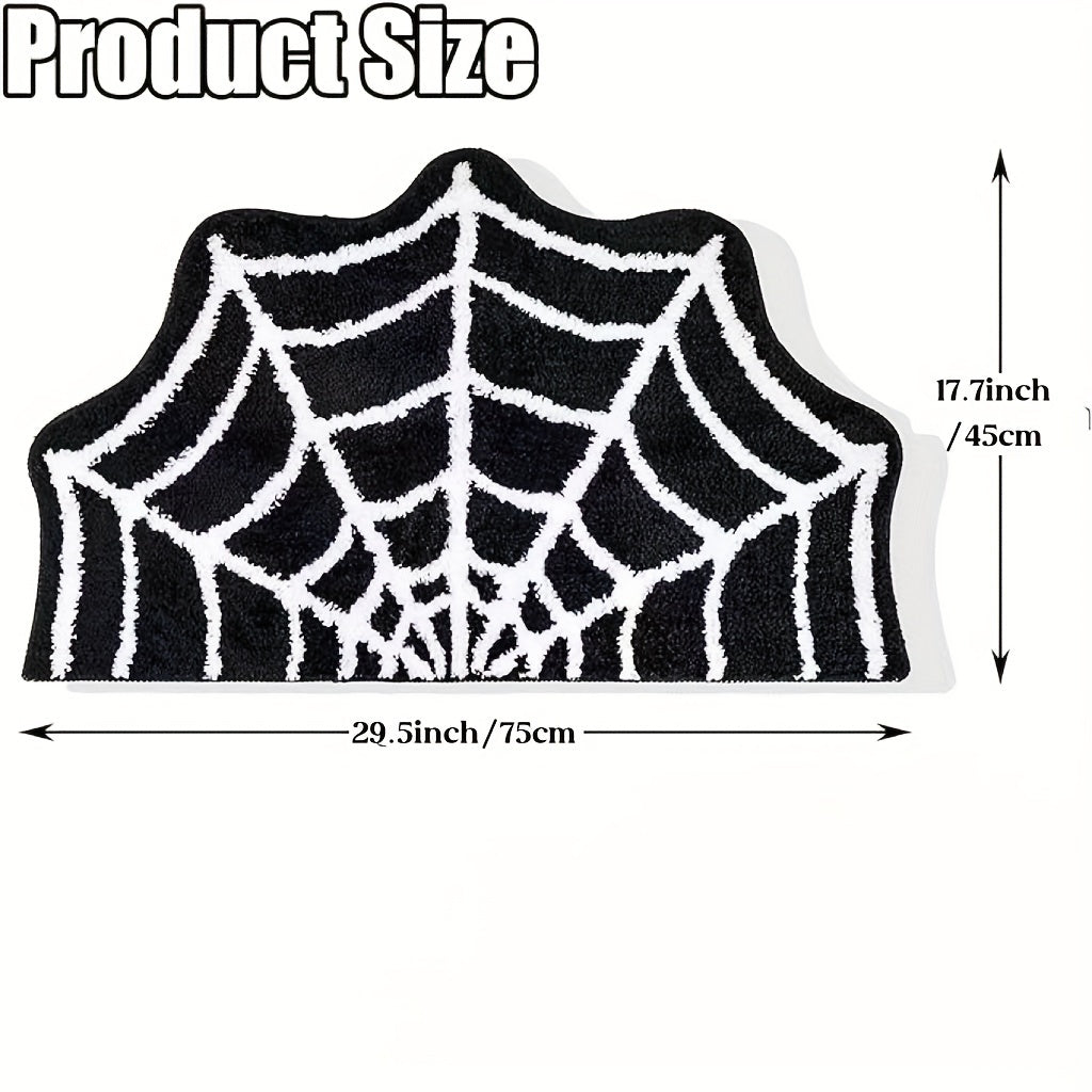 Spider Web Bath Mat, 31×20" Halloween Bath Mat Non-Slip Rugs Spiderweb Rug Machine Washable Goth Bath Mat Area Rugs Gothic Rug for Front Door, Bedroom, Living Home (Black)