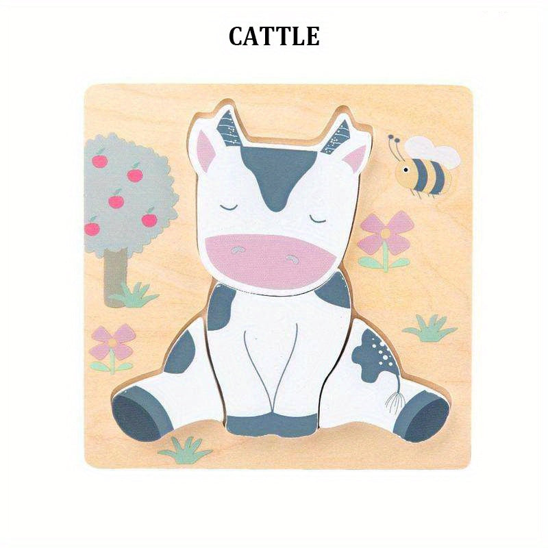3D Wooden Cartoon Animals Cognitive Puzzles For Kids, Kids With Wooden Toys, Baby Educational Toys Game Christmas, Halloween Gift