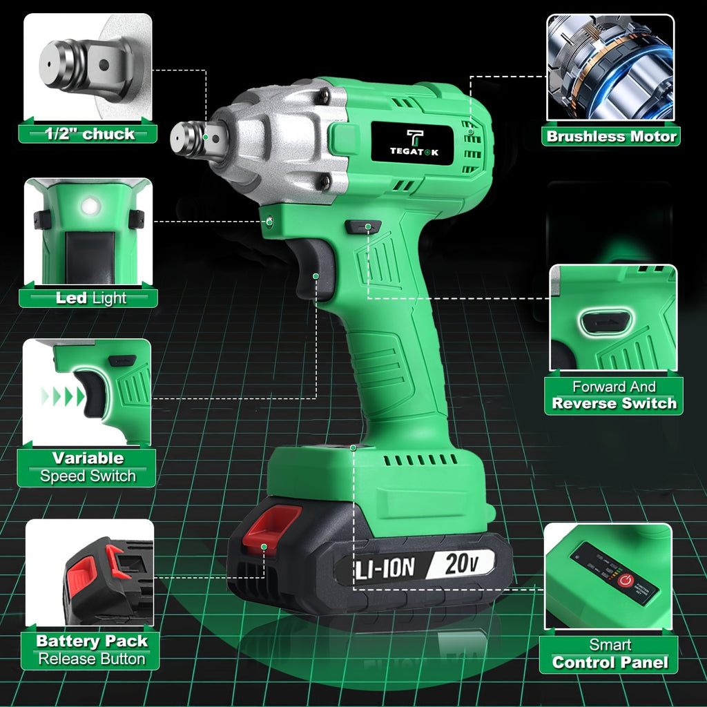 Powerful 20V Cordless 1/2-Inch Brushless Impact Wrench Kit - 320 Nm High Torque