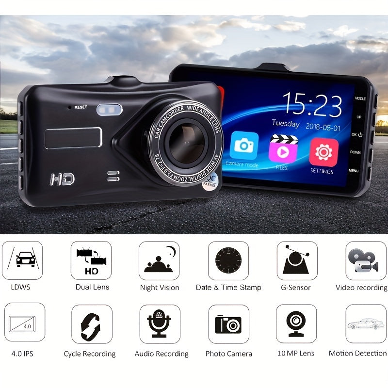 HD 1080P Night Vision Dash Cam - CAR DVR Car Video Recorder - Front And 720P Rear Camera Vehicle Black Box Driver Recorder