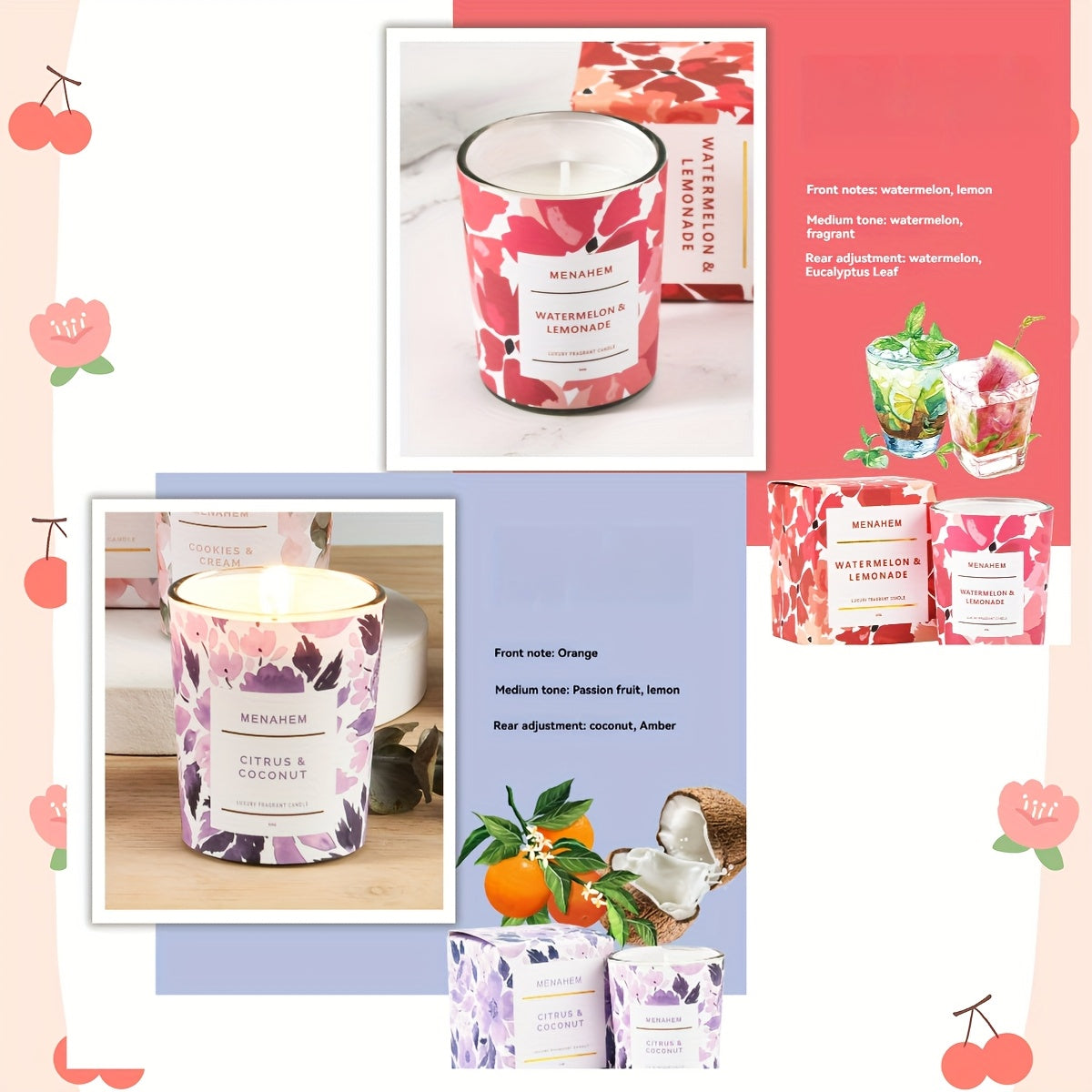 2pcs 2025 New Creative Flower Series Candles, Smokeless Fragrance Soy Wax Bedroom Home Essential Oil Candles Fragrance Air, Home Decoration, Cute. Christmas, New Year, Valentine's Day, Birthdays And Other Holiday Souvenirs,