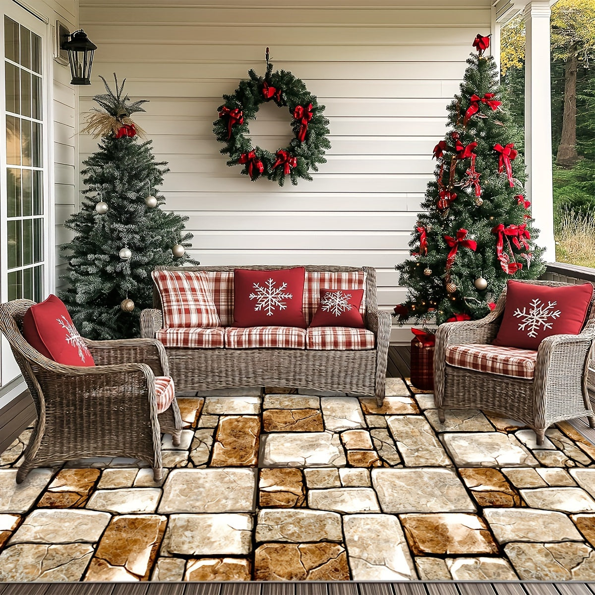 2025 New Large Stone Pattern Outdoor Rug - Non-Slip, Machine Washable, Absorbent Rectangular Mat For Patio, Garden, RV Camping - Durable Polyester, Indoor/Outdoor Use, Holiday Decor Rug | Natural Look Mat | Nonslip Backing, P