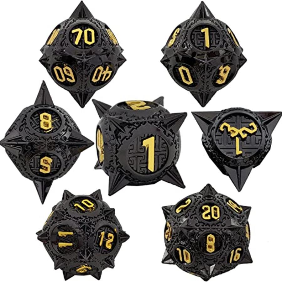 Sharp Metal Meteor Dice Set - Large & Bold Gaming Dice for Dungeons & Dragons - Solid, Weighted, and Aesthetically Pleasing - Complete with D20, D12, D10, D8, D6, D4