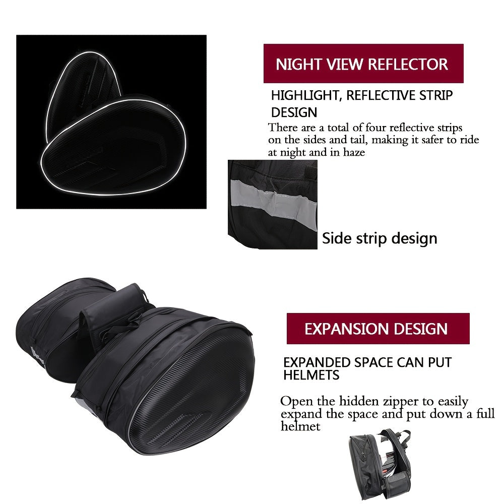 JFG RACING Motorcycle Saddlebags - 9.51gal-15.32gal Expandable, Adjustable Strap, Durable EVA Material, Black - Fits Davidson, for SUZUKI, Yamaha, Kawasaki