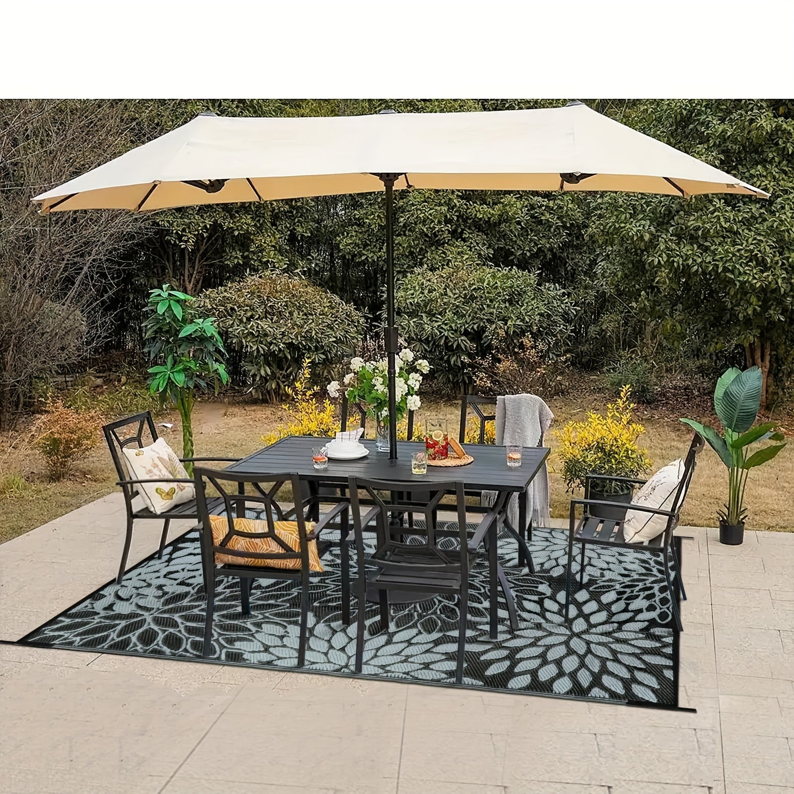 Large High Quality Reversible Tropical Leaf Design Outdoor Mat - Durable Polypropylene All-Weather Patio Mat for RV, Porch, Deck, Balcony & Picnic, Outside Rugs for Patio High Quality, Porch Floor Covering