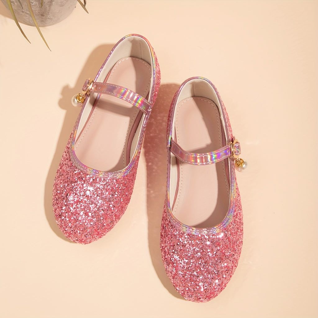 Girls Sequins Rhinestone Mary Jane Flat Shoes School Party Dress Shoes Princess Shoes For Toddler Kids Children