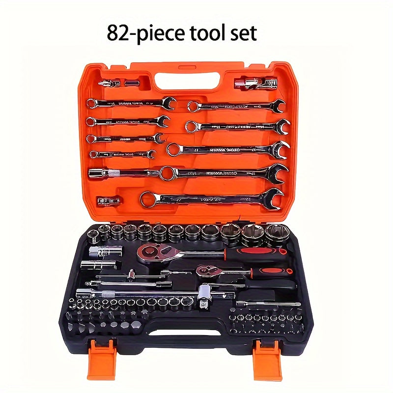 46/53/61/82/94pcs Mechanical Tool Kit Chrome Vanadium Steel Manual Tool Kit - Including Metric Ratchet, Socket, Wrench Kit For Automotive And Mechanical Repairs, Durable Non Battery Uncharged Tool Kit
