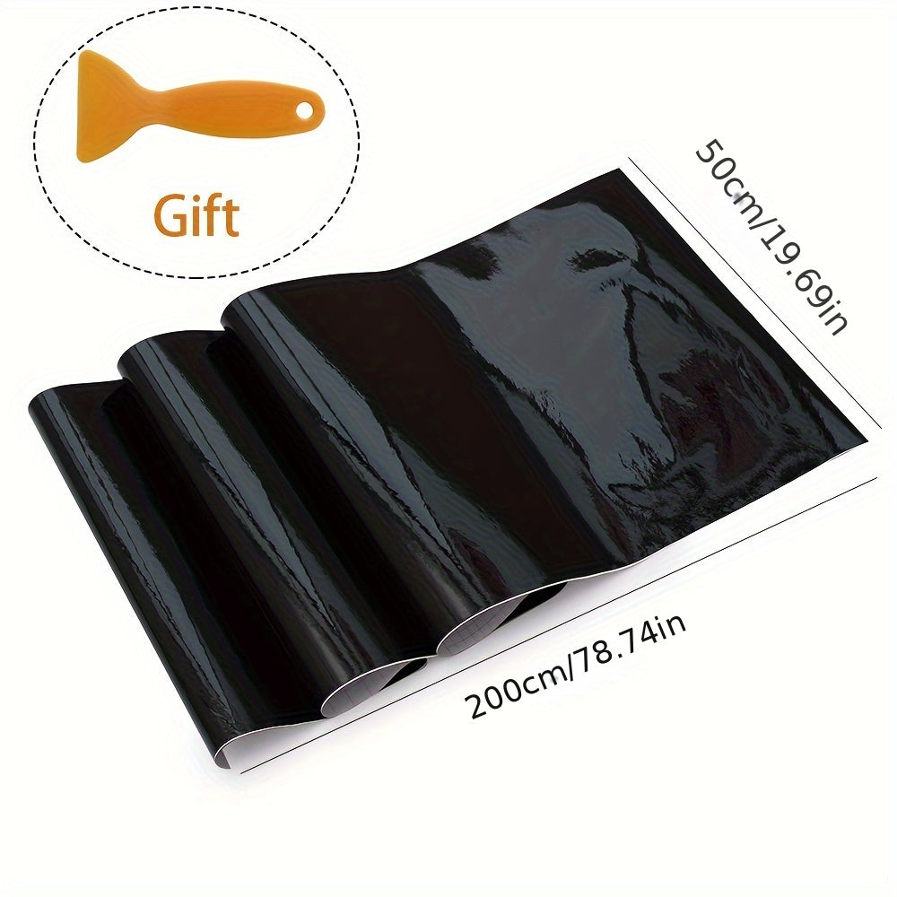 High Gloss Black Vinyl Car Wrap Roll with Free Squeegee, 19.69x78.74 inch PVC Film for Engine Hood & Motorcycle Paint Protection, Scratch-Resistant Automotive Vinyl Wrap for Various Models