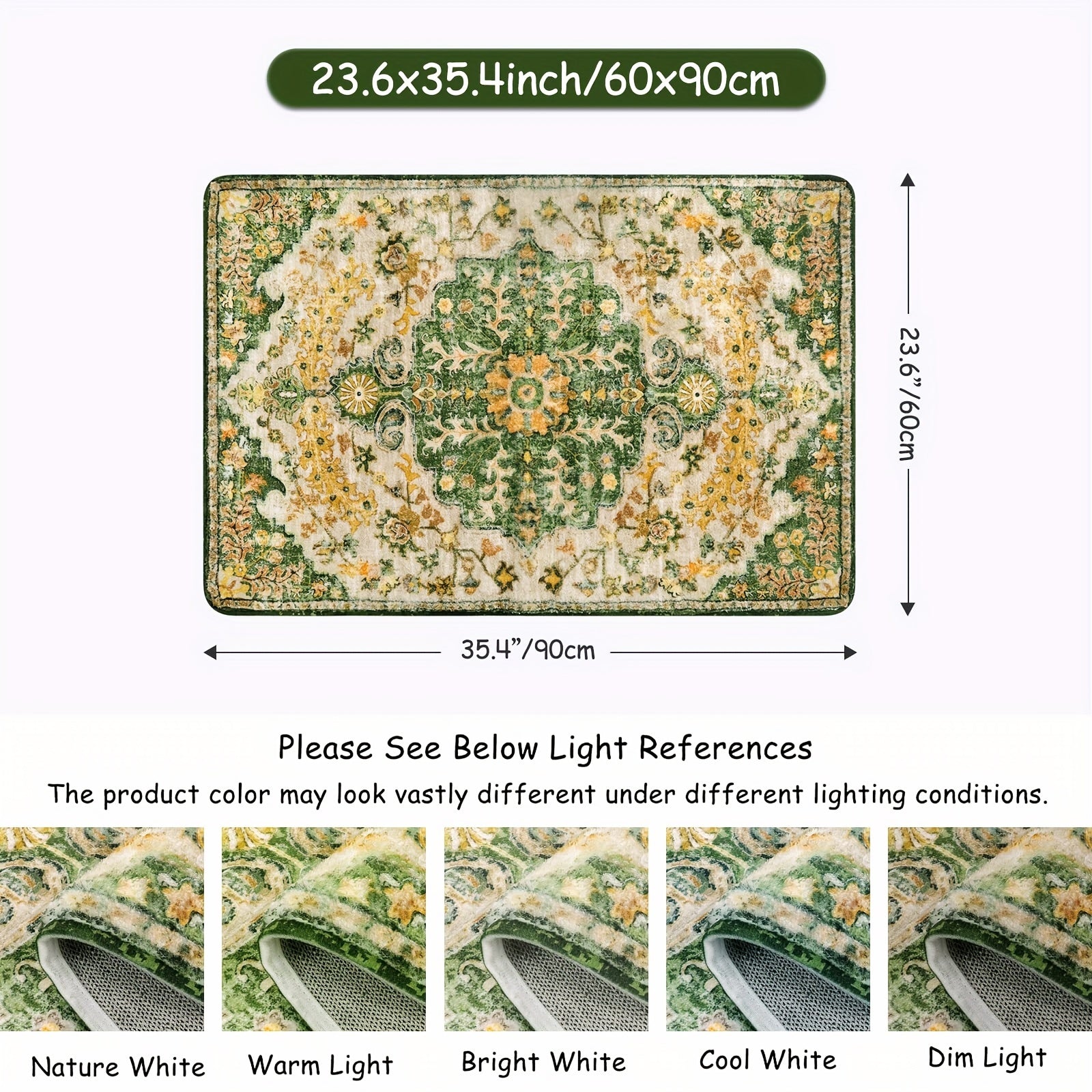 Bohemian Floral Medallion Area Rug - Small Rugs For Bedroom Soft Bathroom Mat, Machine Washable Indoor Throw Front Door Carept For Bathroom Sink Dressing Room Foyer, Yellow/Green/Multi