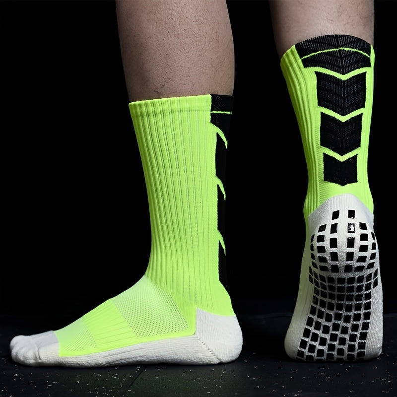 Non-Slip Rubber Grip Cushioned Soccer Socks - Anti-Slip Training Socks with Non-Slip Traction, All-Season Athletic Socks for Football, Basketball, Running, Hiking