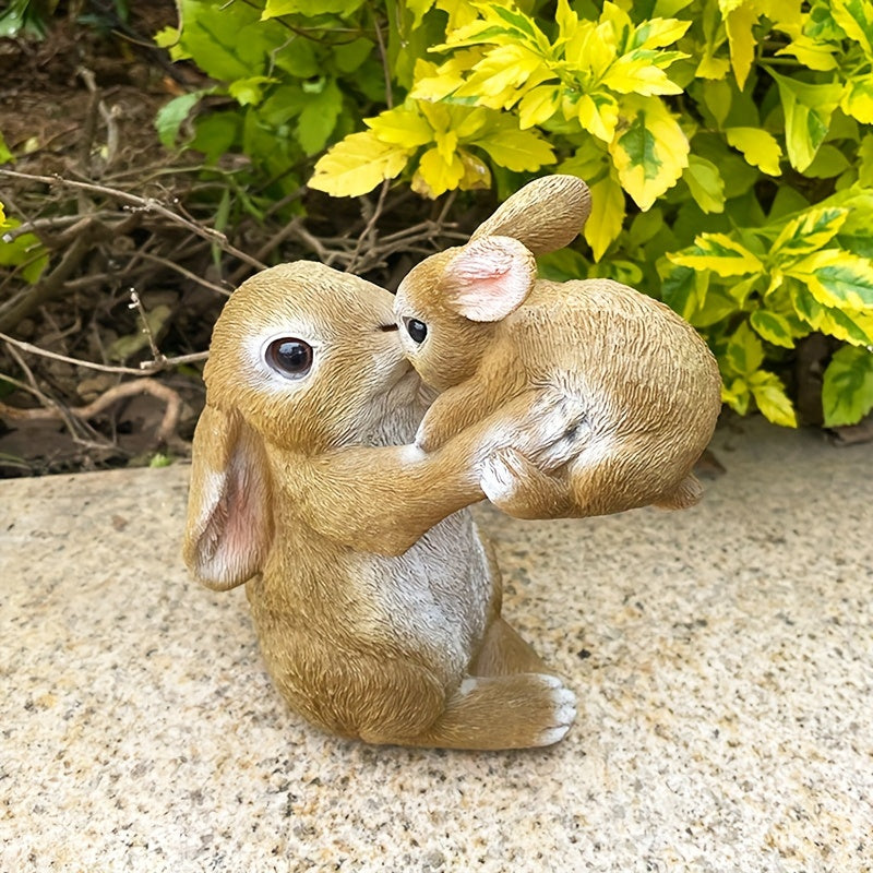 Charming Resin Rabbit Family Statue - Classic Easter Bunny Decor for Outdoor Garden, No Battery Needed