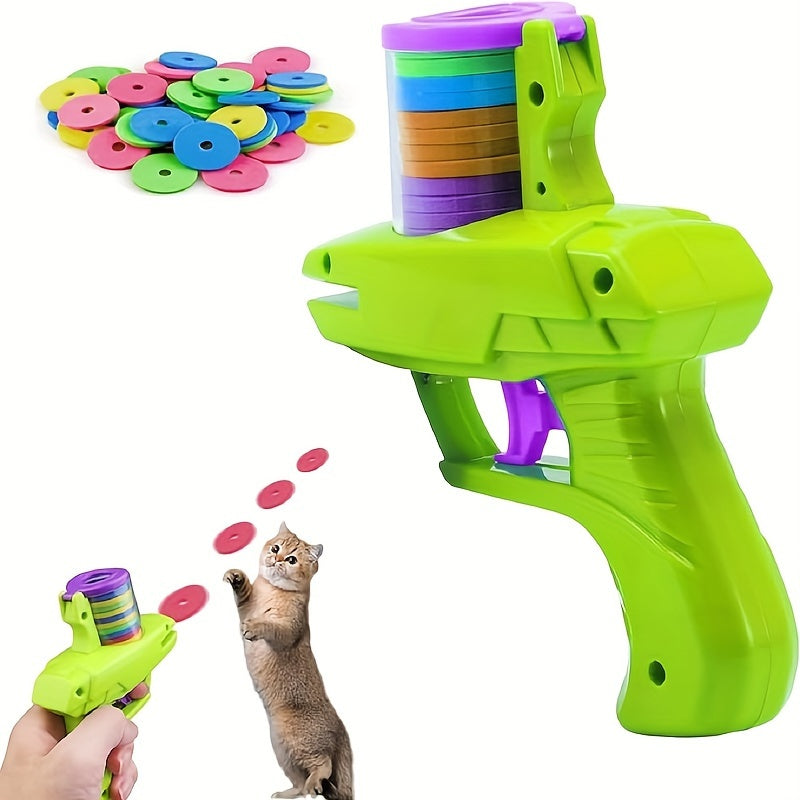 2pcs Cat Toy Gun Shooter, Interactive Cat Toy Launcher With Foam Discs - Battery-Free, Durable Plastic For Endless Fun, Fidgety Interactive Toys