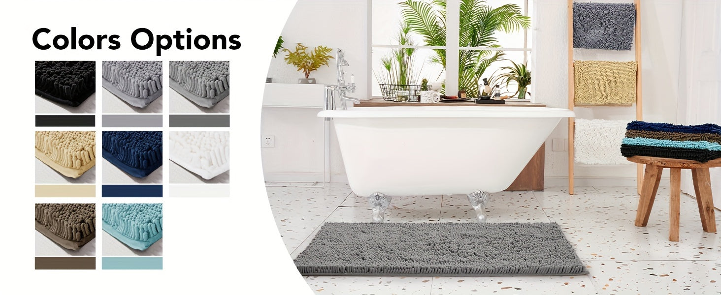 Bath Mat, Thick Soft Chenille Bath Rugs, Quick Dry Absorbent Machine Wash Bathroom Rugs, Non-Slip Rubber Backing Durable Rugs For Bathtubs, Shower Floor, Under The Sink