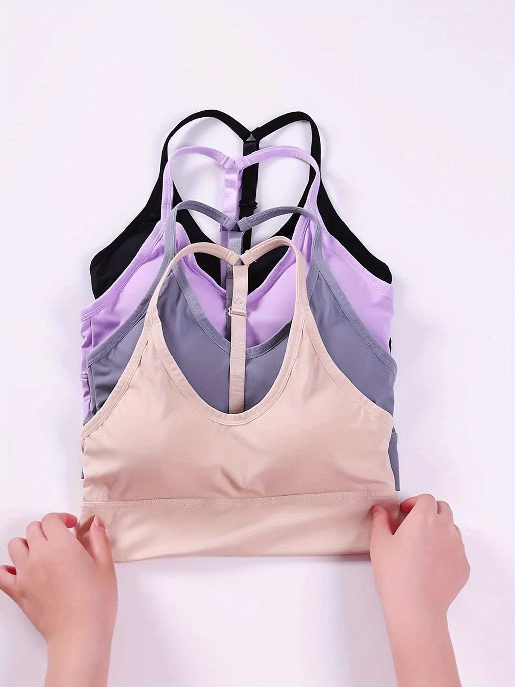 3pcs Seamless Halter Sports Bras, Comfy & Breathable Sporty Fitness Bra, Women's Lingerie & Underwear