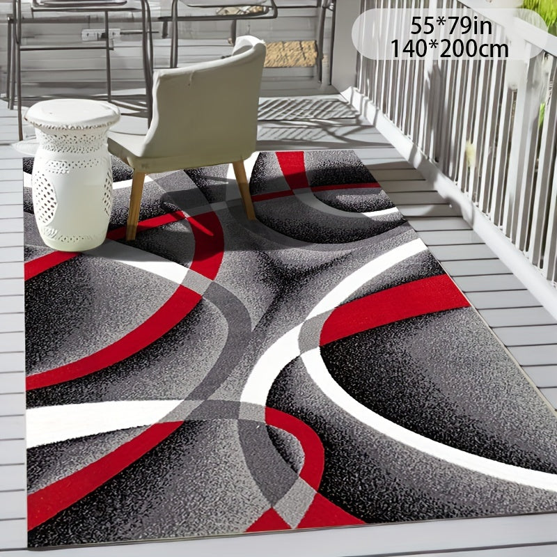 Luxurious Faux Cashmere Area Rug - Red & Gray Geometric Design, 1200Gsm, Non-Slip Cotton Backing, Perfect For Living Room, Bedroom, Kitchen, And More - Machine Washable, Stain Resistant, Low Pile Washable Area Rug Rugs For Be