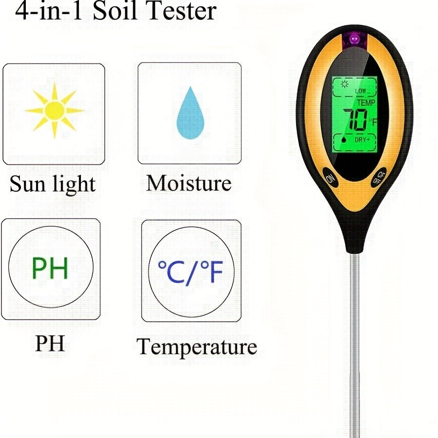 1pc 4-in-1 Soil Detector Light Temperature Soil Moisture Meter PH Value Soil Tester, Plant & Soil Monitoring