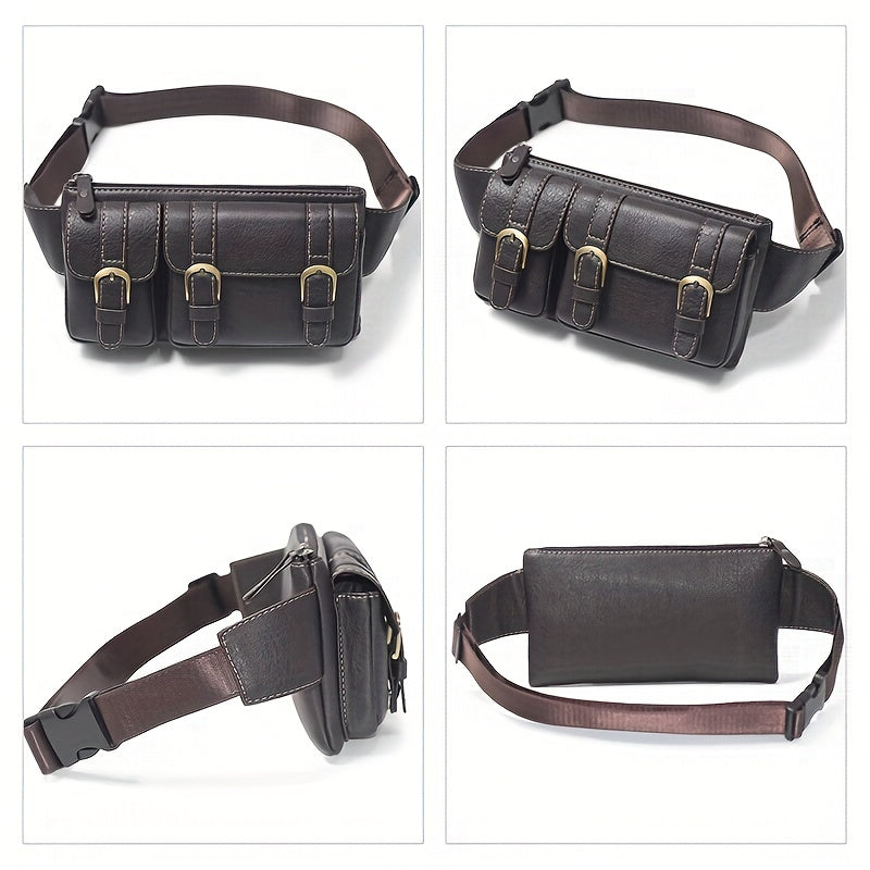 1pc PU Leather Waist Bag Fanny Bag For Men Women, Outdoor Travel Sports Chest Bag For Running Hiking, Simple Fashion Bumbag, Smart Phone Purse Wallet, Card License Bag