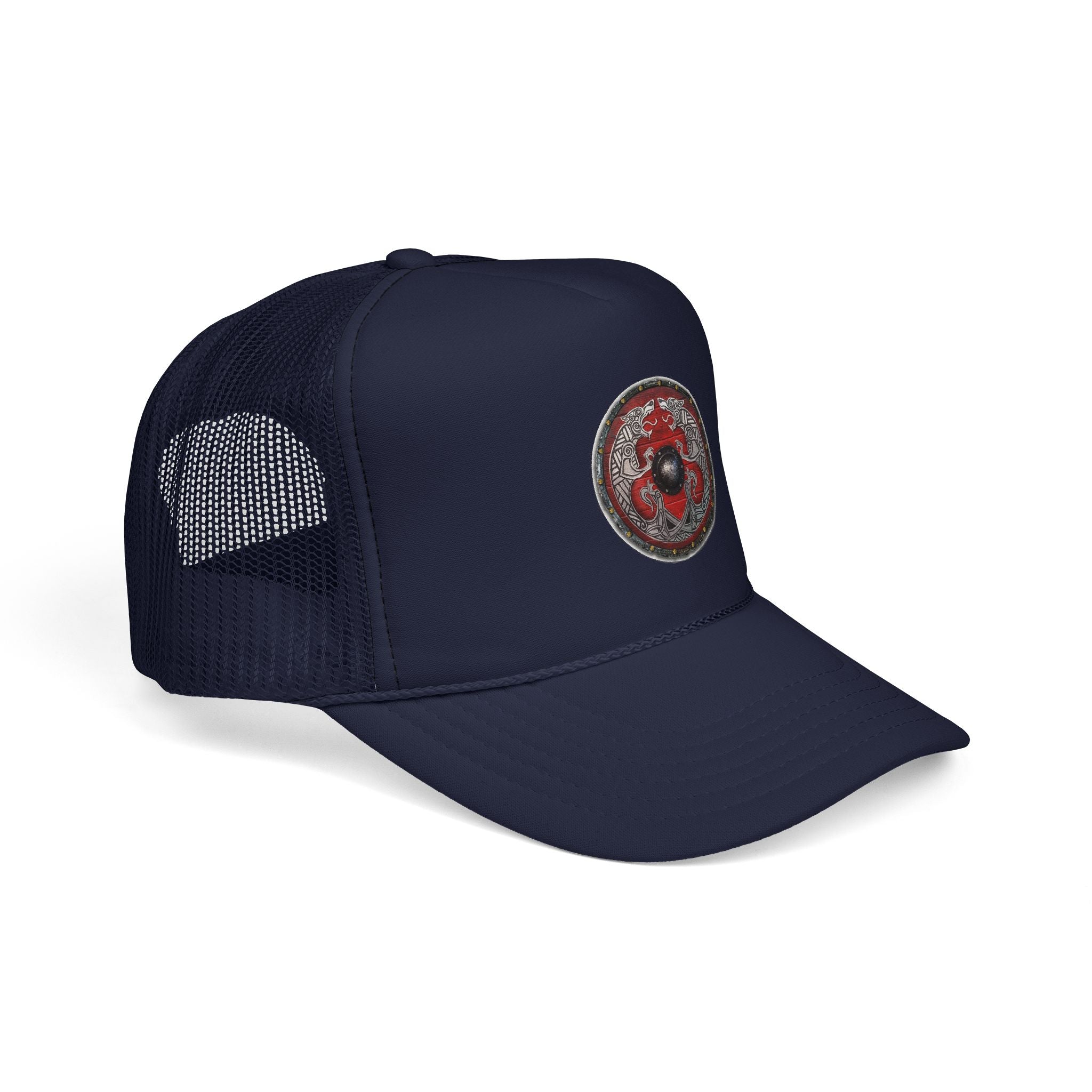 FREKI & GERI RED Viking Shield Emblem — Retro Norse Graphic Hat