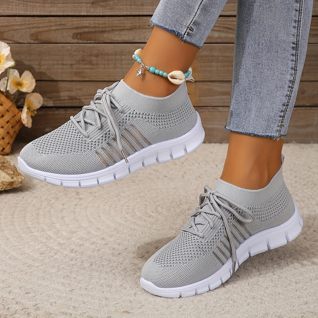 Women's Knitted Sports Shoes, Breathable & Lightweight Low Top Running Sneakers, Casual Outdoor Gym Jogging Trainers Plus Size