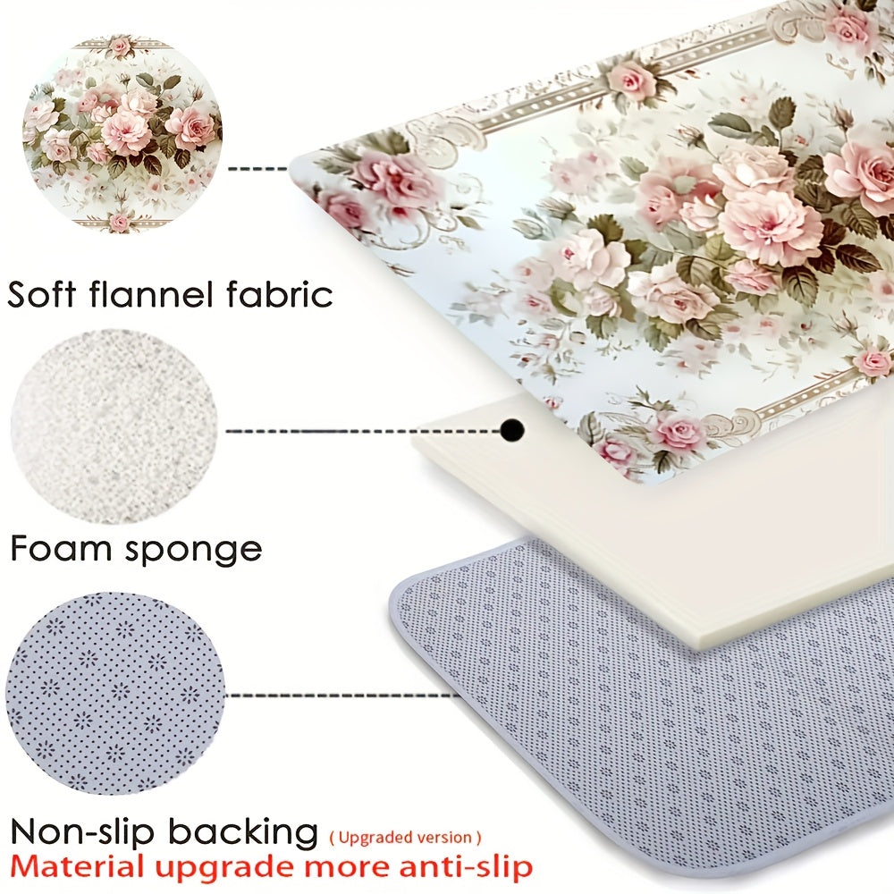 Set of 2 Or 3pcs, Soft Sponge Absorbent Non-Slip Kitchen Rugs with Pink Floral Designs for Spring And Summer, Machine Washable Bathroom Mat Set, Suitable for Bedroom, Kitchen, Living Room, And Bathroom Entryway Mats, Versatil
