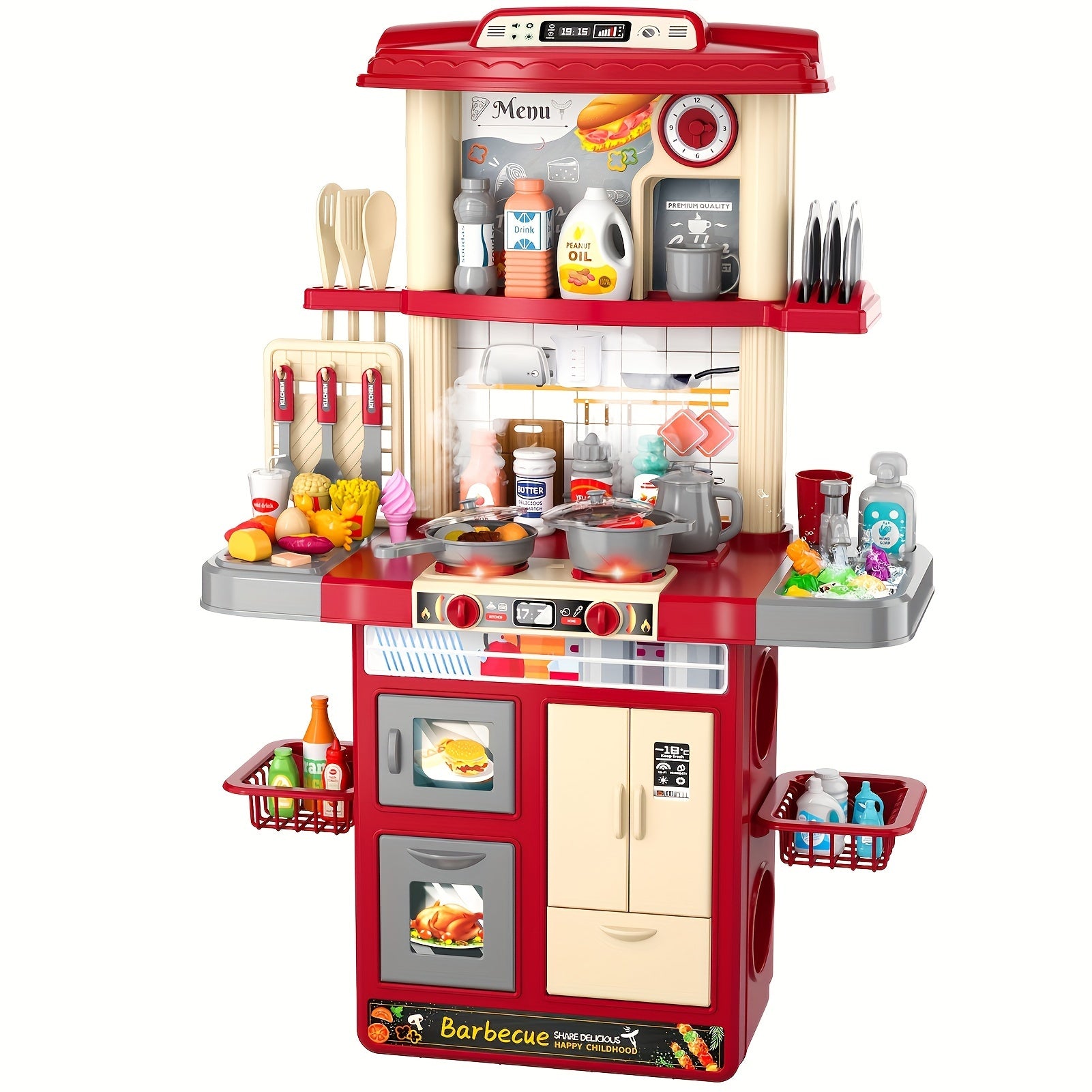 Kids Play Kitchen Set - Pretend Play Food Toys with Light Sound Spray, Random Color Play Food, Ideal for Ages 3 4 5 6 7 8, Perfect Halloween Christmas Gift