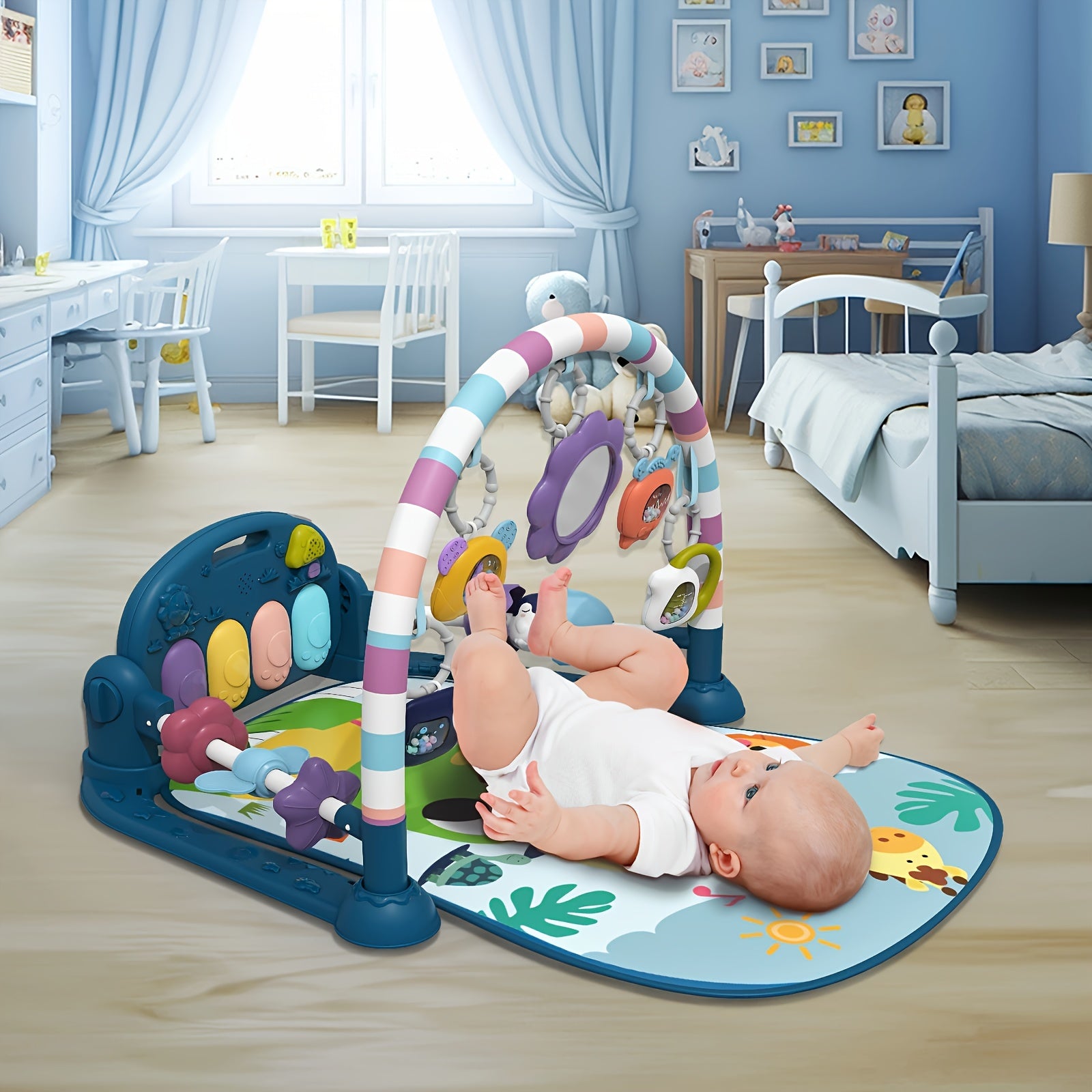 Youngsters Play Mat Youngsters Gym, Funny Play Piano Tummy Time Youngsters Activity Gym Mat with 5 Youngsters Learning Sensory Youngsters Toys, Music And Lights Boy & Girl Gifts for Youngsters Youngsters 0 to 3 6 9 12 Months