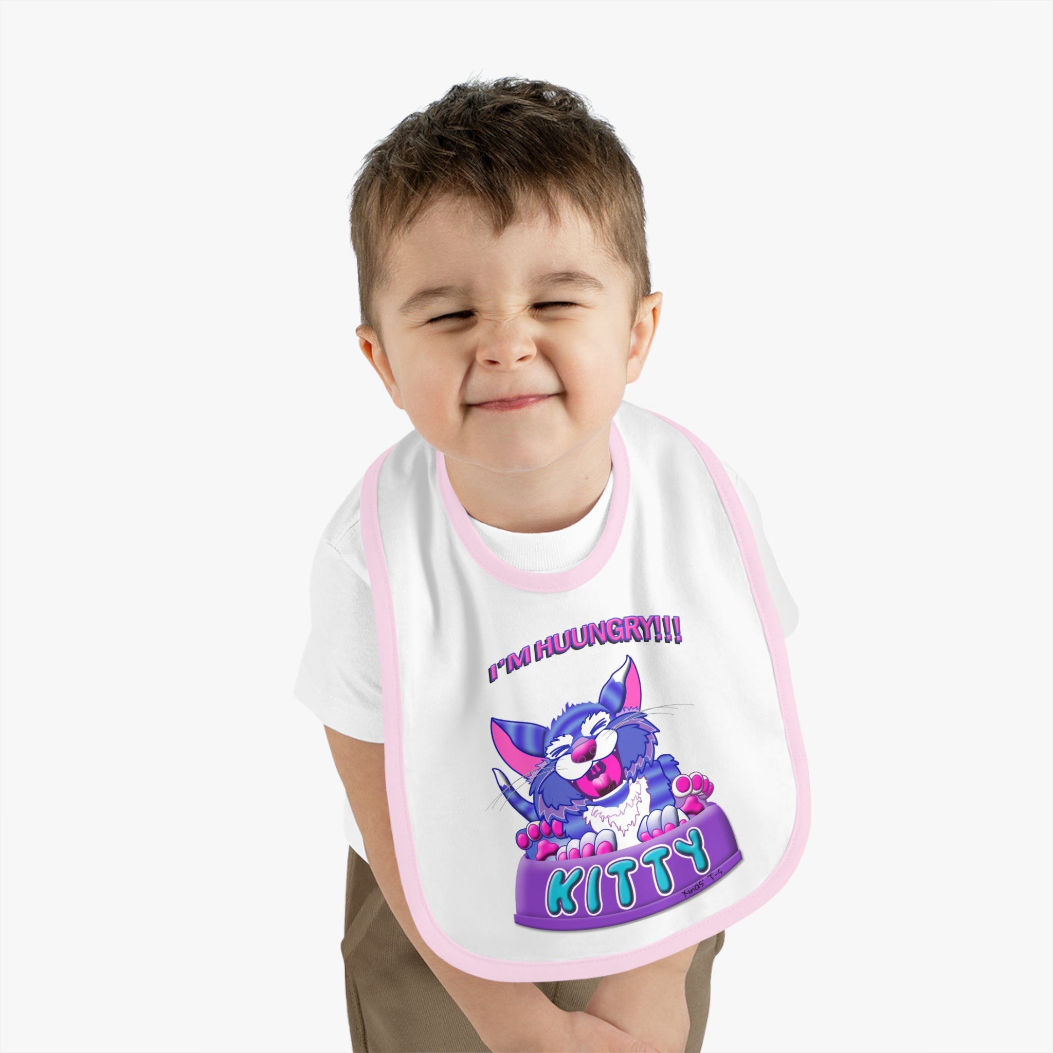 Baby Bib - "I'm Huuungry!! Kitty" Cute Cartoon Cat Feeding Bib, Newborn to Toddler