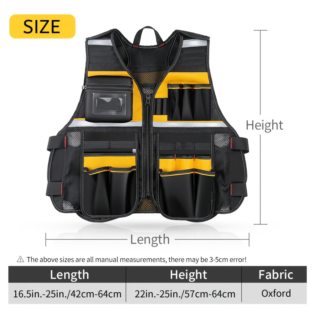 High-Visibility Reflective Work Vest - Durable with Tool Pockets for Electricians - Ensures Ultimate Construction Safety